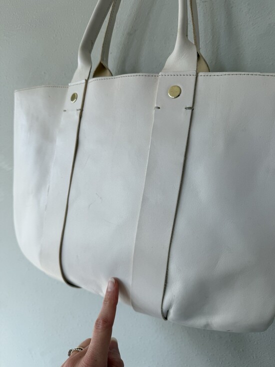 Clare V. Vivier La Tropezienne White Leather Shopper Tote Laptop Work Bag Troupe - Picture 3 of 12